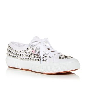 Superga White 2750 Cotstuds1W Silver Studded Canvas Low Top Lace Sneakers sz 10